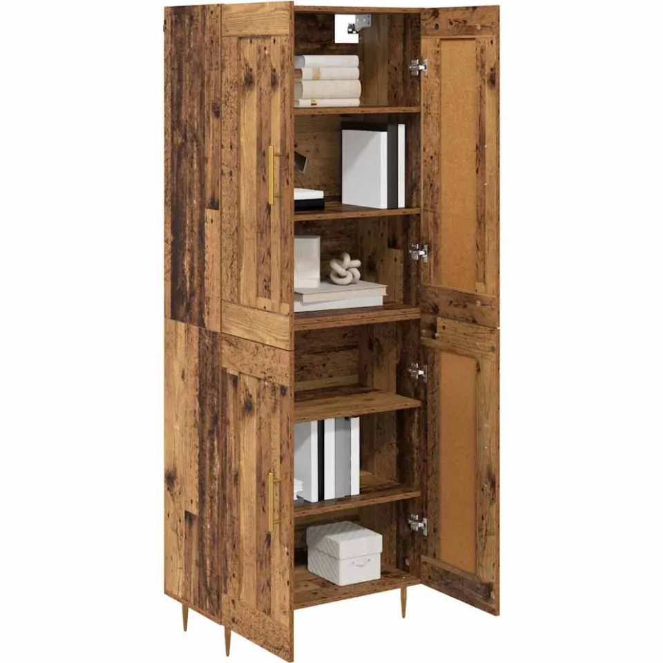 vidaXL Hoge kast Oud Hout 69,5 x 34 x 180 cm Bewerkt hout Bruin