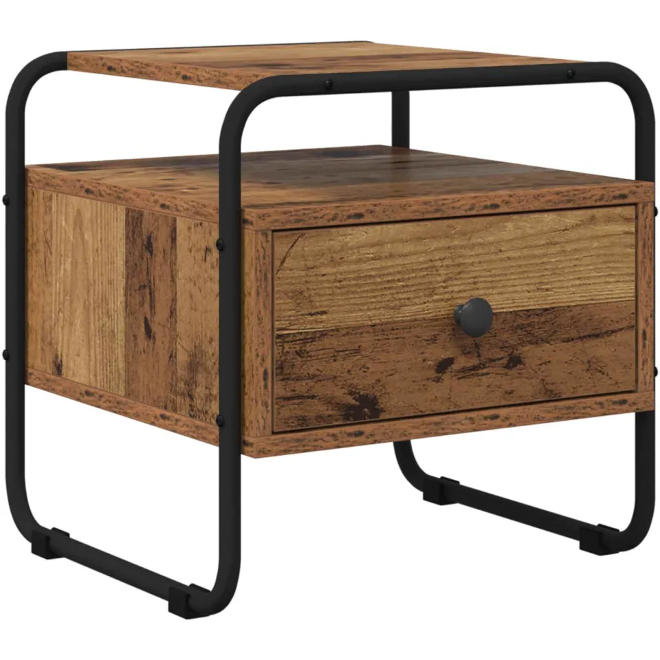 vidaXL Nachtkastje Oud hout 40 x 39.5 x 40 cm Bewerkt hout bruin, foto 3