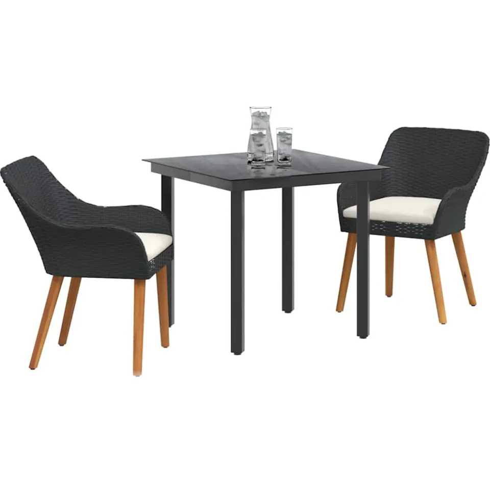 vidaXL Tuin eettafelset 3 st Zwart poly rattan