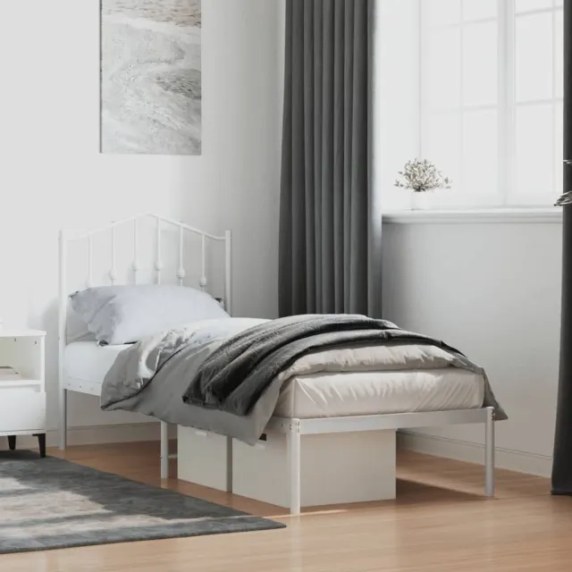 vidaXL Bedframe met hoofdbord zonder matras metaal wit 75x190 cm
