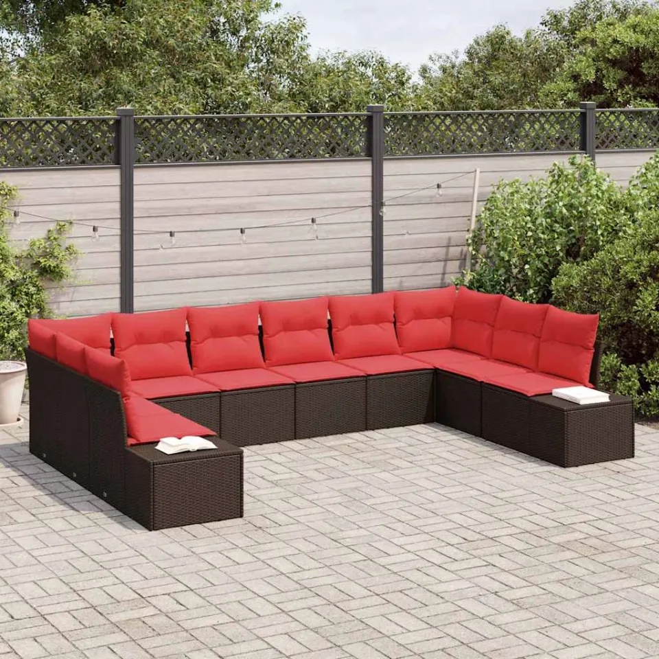 vidaXL Tuin Sofa Set 10 st Bruin poly rattan, foto 3