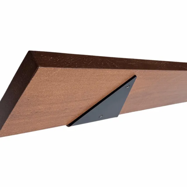 GoudmetHout Donkere Eiken Wandplank - 240x15 cm - 4 Driehoek Plankdragers Mat Zwart Donker eiken