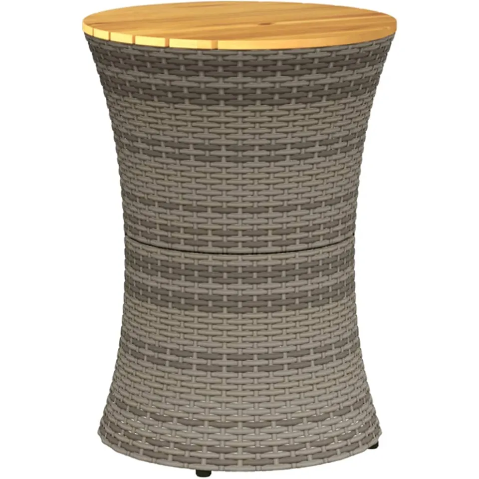 vidaXL Tuinbijzettafel trommelvormig poly rattan en massief hout grijs