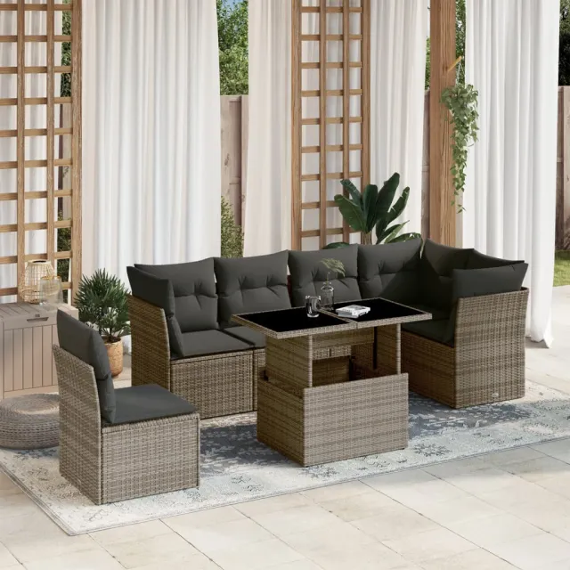 vidaXL 7-delige Loungeset met kussens poly rattan grijs, foto 2