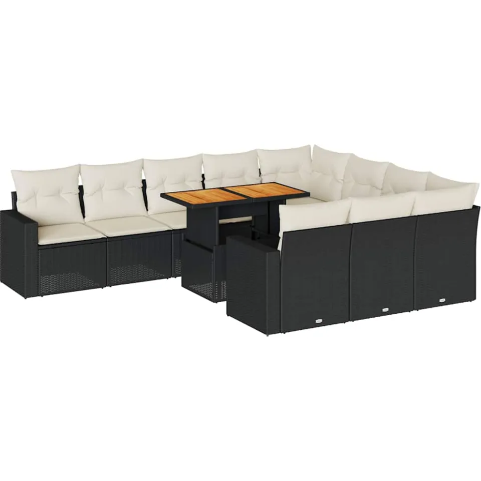 vidaXL 11-delige Loungeset met kussens poly rattan zwart, foto 3