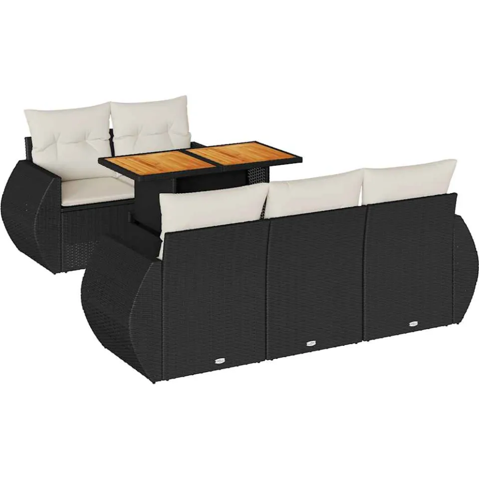 vidaXL 6-delige Loungeset met kussens poly rattan zwart, foto 3