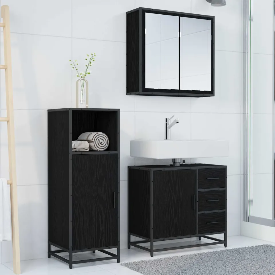 vidaXL Badkamermeubelset 3 st Zwart Eiken 65 x 33 x 60 cm Bewerkt hout, foto 3