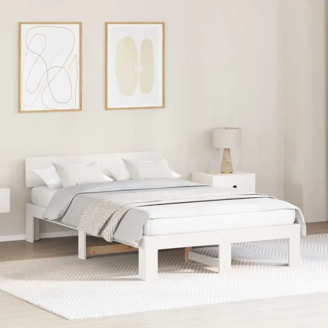 vidaXL Bedframe met hoofdeinde Wit 120 x 190 cm Massief grenenhout