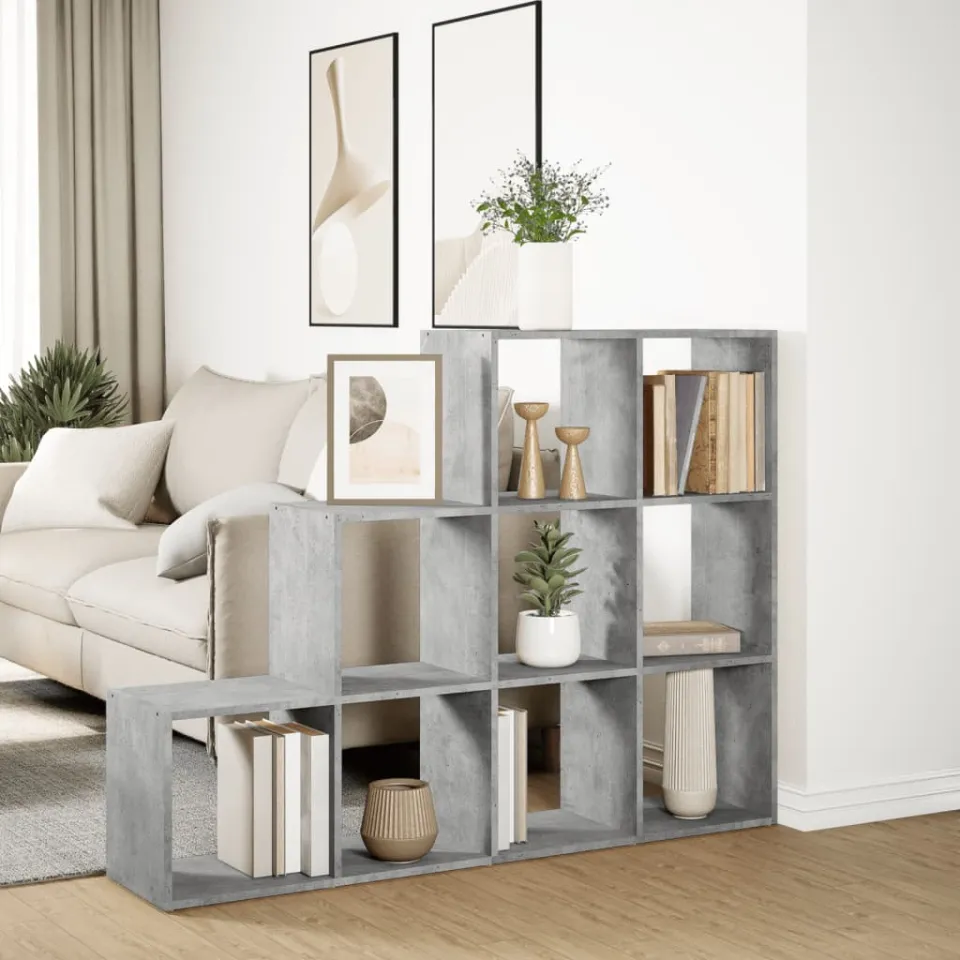 vidaXL Kamerscherm / boekenkast 3-laags 137,5x29x103,5 cm hout grijs, foto 4