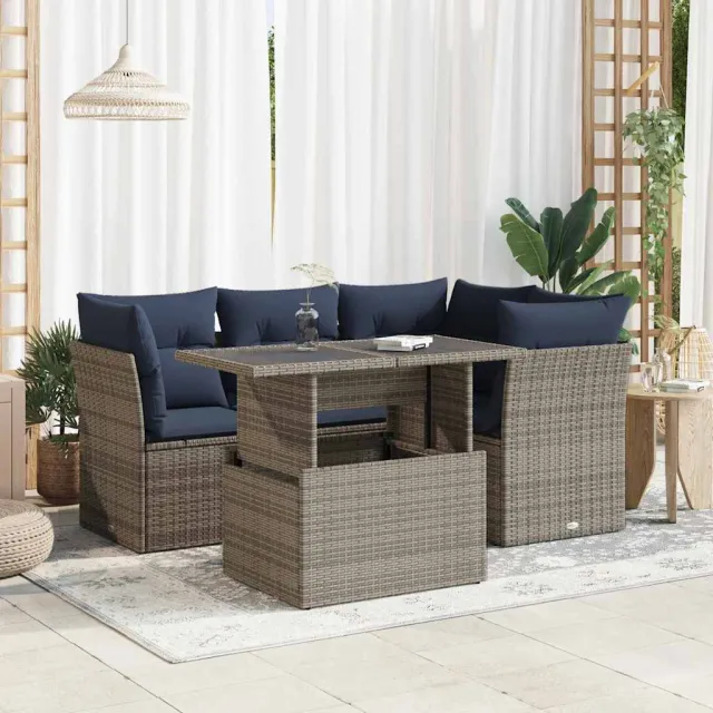 vidaXL 5-delige Loungeset met kussens poly rattan acacia grijs, foto 2