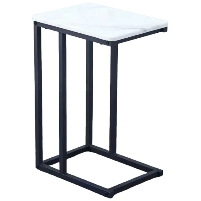 Ceruzo Bijzettafel – Wit Gemarmerd MDF – Zwart Frame – 30x40x60 cm- Bijzettafel voor Bank – C shape