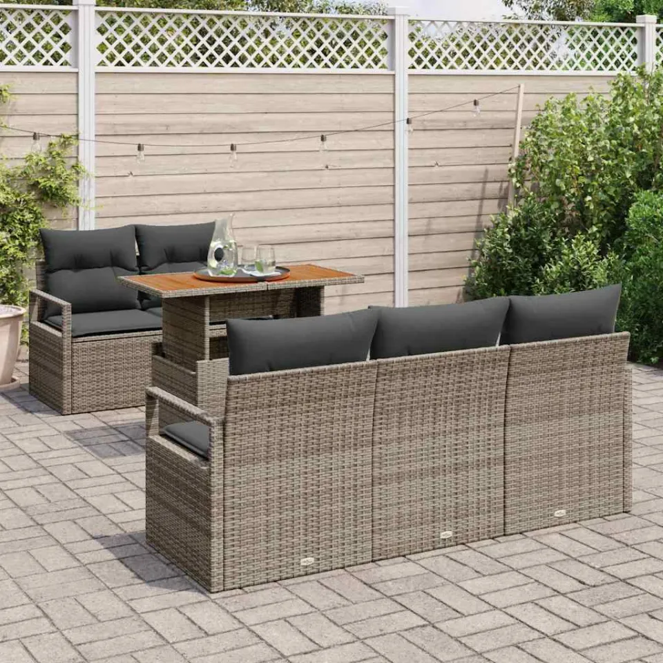 vidaXL Tuin Sofa Set 6 st Grijs Poly riet, foto 3