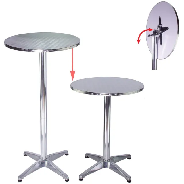 TRUTZHOLM 2 in 1 - Bistro en bartafel - In hoogte verstelbaar - Hoogte 70 of 115 cm - Diameter 60 cm - Aluminium frame - Inklapbaar zilver