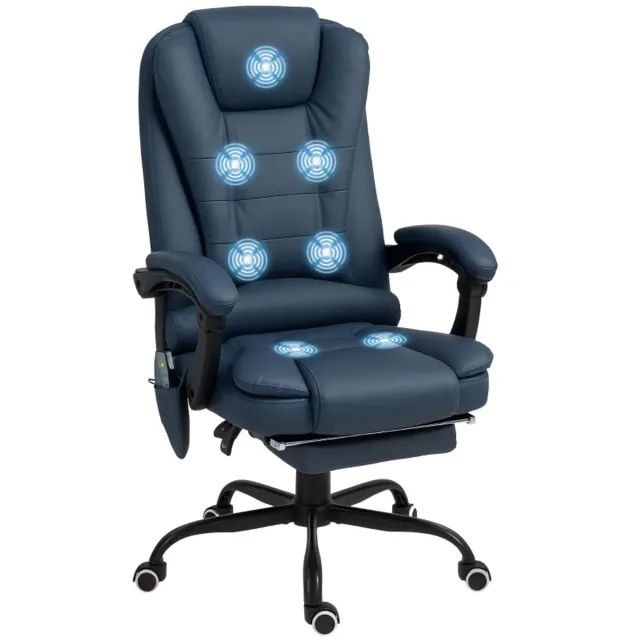 ZYLARO Ergonomische Bureaustoel met 7 Massagepunten - Massagestoel - In Hoogte Verstelbaar - 360° Draaibaar - 90-155° Kantelbare Rugleuning - met Voetensteun - Kantoorstoel - Gamestoel - Volwassenen Stoel - Computerstoel - Blauw