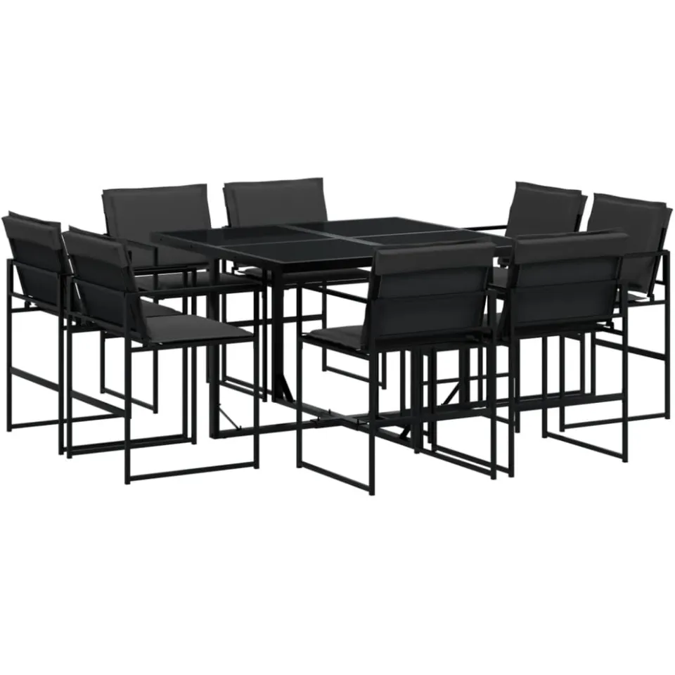 vidaXL 9-delige Tuinset met kussens textileen zwart