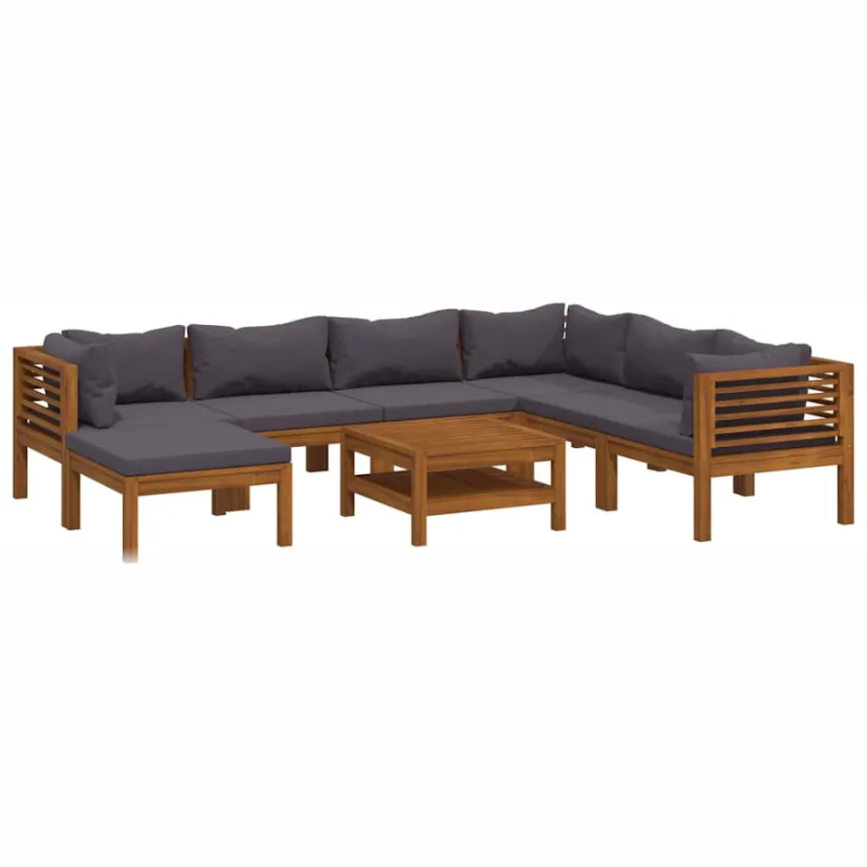 vidaXL 8-delige Loungeset met kussens massief acaciahout grijs, foto 4