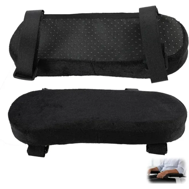 longziming Armleuning Kussen - Elleboogsteun - Ergonomisch Stoelaccessoire - Hoogdicht Memory Schuim - Verstelbare Antislip Banden - Polyester - Wasbaar En Zacht - Verlicht Druk Bij Lang Werken - 2 Stuks zwart