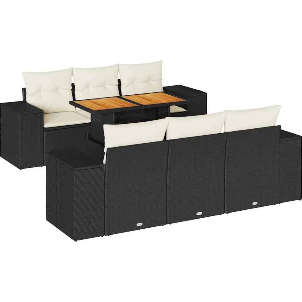 vidaXL 7-delige Loungeset met kussens poly rattan zwart, foto 3