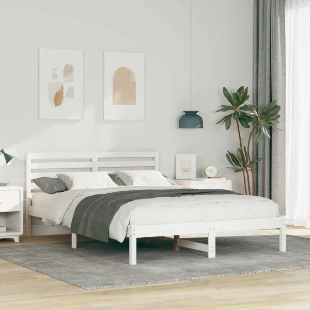 vidaXL Bedframe met hoofdeinde Wit 140 x 210 cm Massief grenenhout