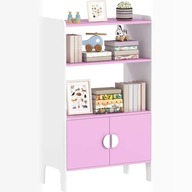 Happiq Kinderboekenkast met 2 Planken – Opbergkast voor Kinderkamer – Roze