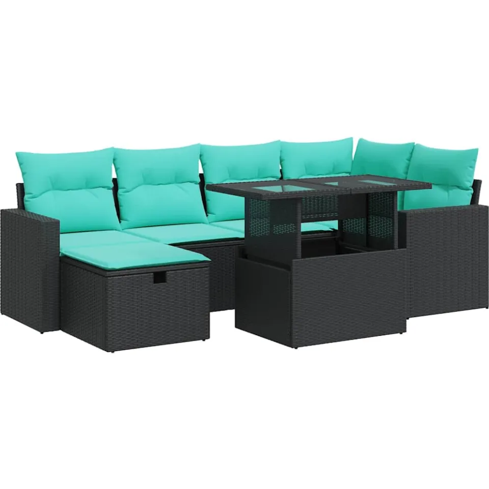 vidaXL 7-delige Loungeset met kussens poly rattan acacia grijs, foto 3