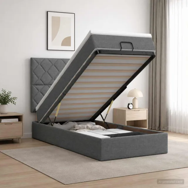 vidaXL Ottoman bed met matras Donkergrijs 100 x 200 cm Stof