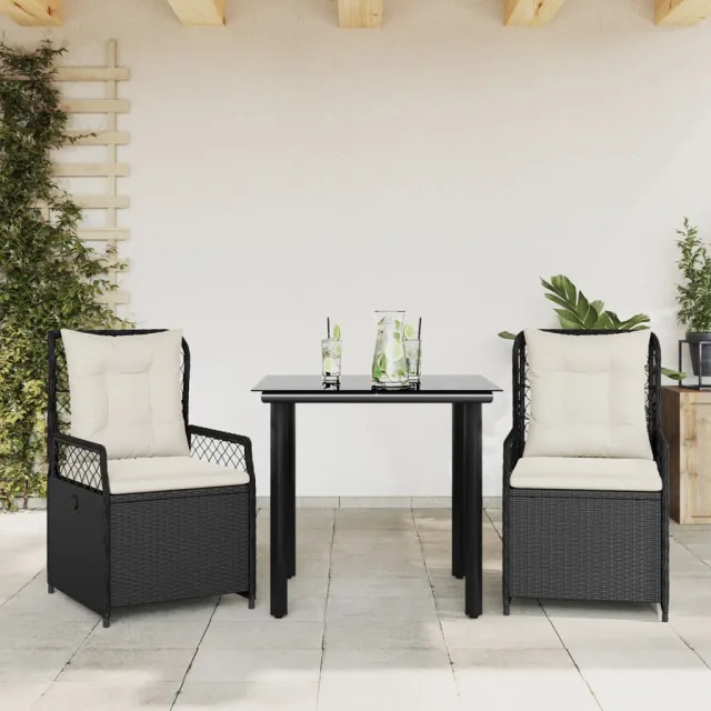 vidaXL 3-delige Tuinset met kussens poly rattan zwart, foto 2