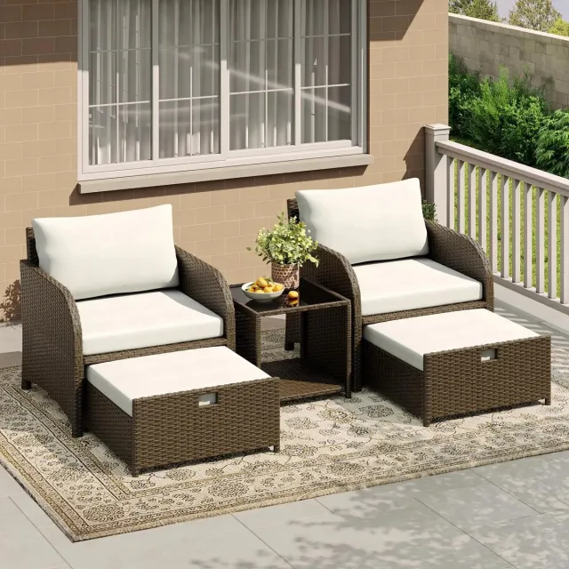 RosaBloom Loungeset - Tuinmeubelset - Terrasset - Ingebouwde Opbergruimte - Weerbestendig - 74 x 71 x 70 cm - PE Rattan Metaal Glas - Bruin Crème