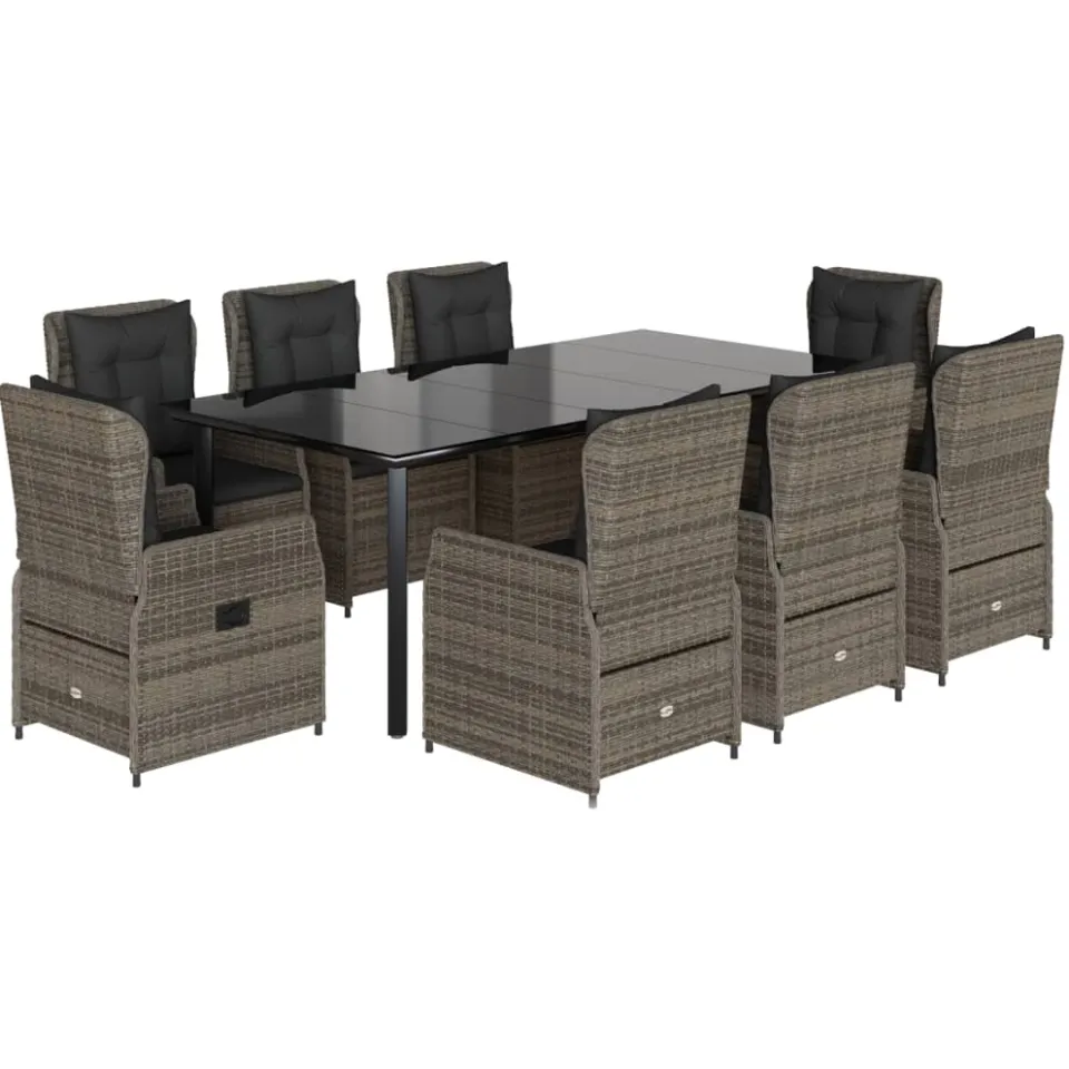 vidaXL 9-delige Tuinset met kussens poly rattan grijs, foto 3