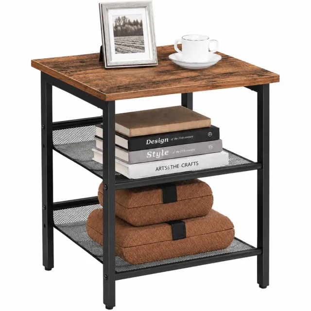 LUXALIVING Bijzettafel Industrieel met Opbergrek – Nachtkastje – Houten Blad – Metalen Frame – Zwart/Bruin – 40x40x55 cm – Vintage bruin