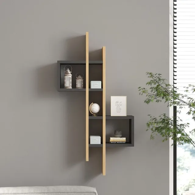 Skye Decor , Wandplank, Emse - Sapphire Oak, Anthracite, Gemelamineerde spaanplaat, Saffier eiken & Antraciet, 53,8 x 19,6 x 108 cm