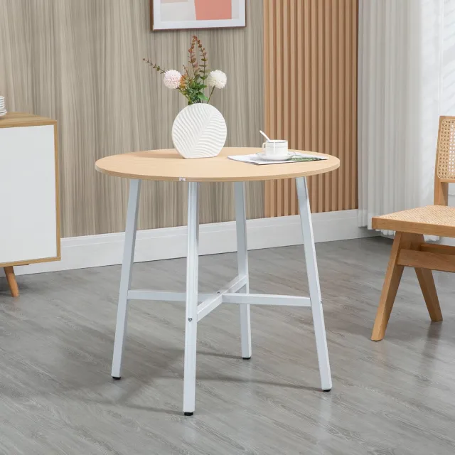FloraGrace Eettafel Ronde Tafel Voor Vier Personen Met Metalen Onderstel Industrieel Ontwerp Multiplex Tafelblad Natuurlijke Houtkleur 80 x 80 x 76 cm Naturel hout