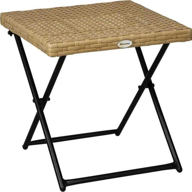 Outsunny Rattan Salontafel - Geweven PE-hars - 40x40x40cm - Natuurlijk hout