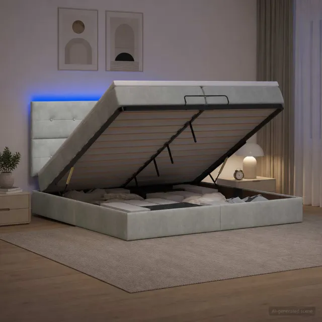 vidaXL Ottoman Bed met Matrassen en LED Lichtgrijs 200 x 200 cm