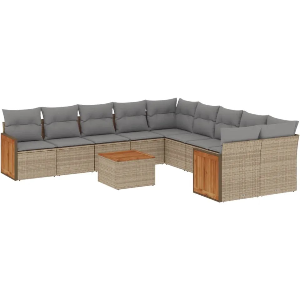 vidaXL 11-delige Tuinset met kussens poly rattan beige, foto 3