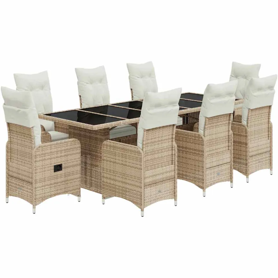 vidaXL 9-delige Bistroset met kussens poly rattan beige