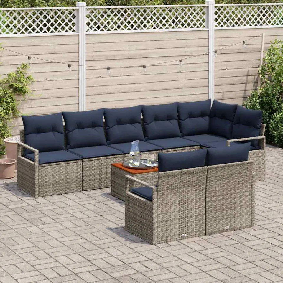 vidaXL Tuinbankenset 9 st Grijs poly rattan, foto 3