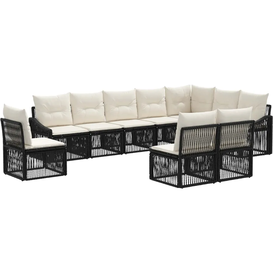 vidaXL Tuinbankenset 10 st 10-zits Zwart poly rattan, foto 3