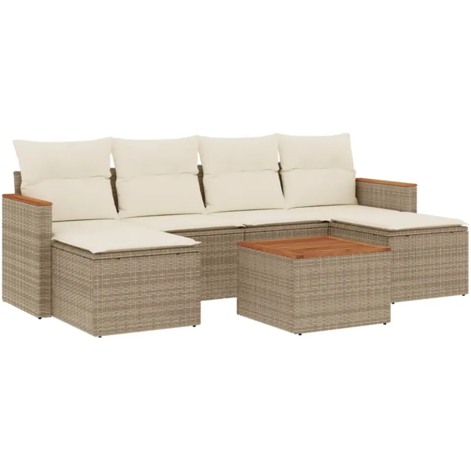 vidaXL 7-delige Loungeset met kussens poly rattan beige, foto 3