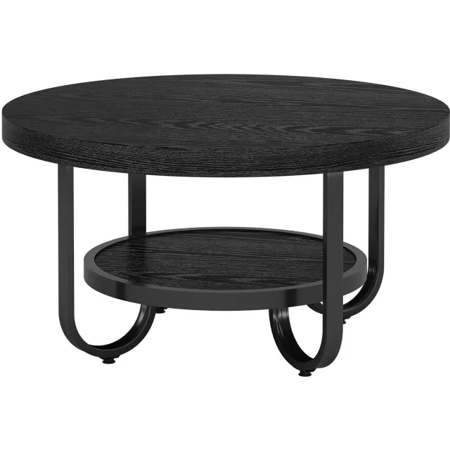DMG Supply Salontafel - 80 x 80 x 45 cm - Ronde Koffietafel met 2 Lagen - Zwart - Gebogen Metalen Poten