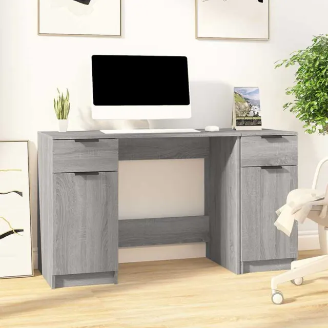 vidaXL Bureau met bijzetkast bewerkt hout grijs sonoma eikenkleurig, foto 2