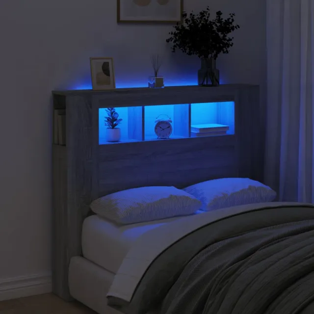vidaXL Hoofdeinde met LED 120x18,5x103,5 cm bewerkt hout grijs sonoma