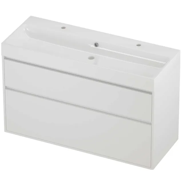 Proline Podium Badmeubelset Polystone Loft 2 Kraangaten Greeploos 120x46x75 cm Glans Wit Mat White Mat Wit