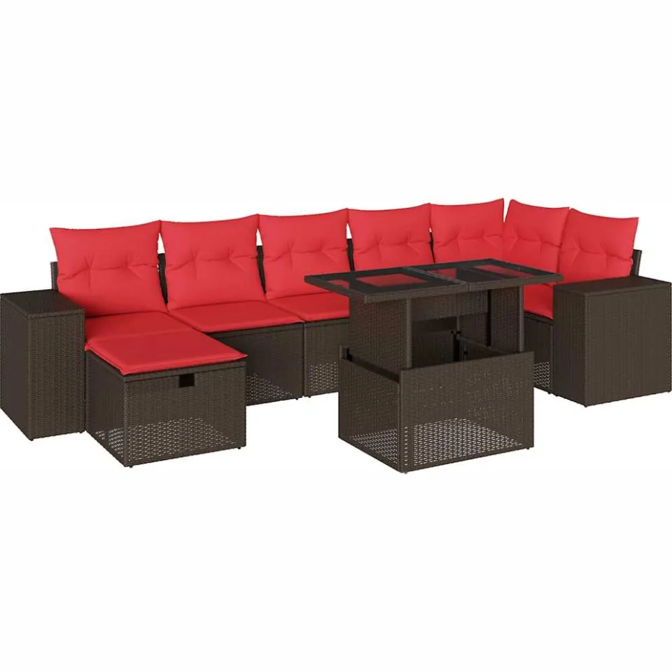 vidaXL 8-delige tuinbankset met kussens, bruin polyrotan, foto 3