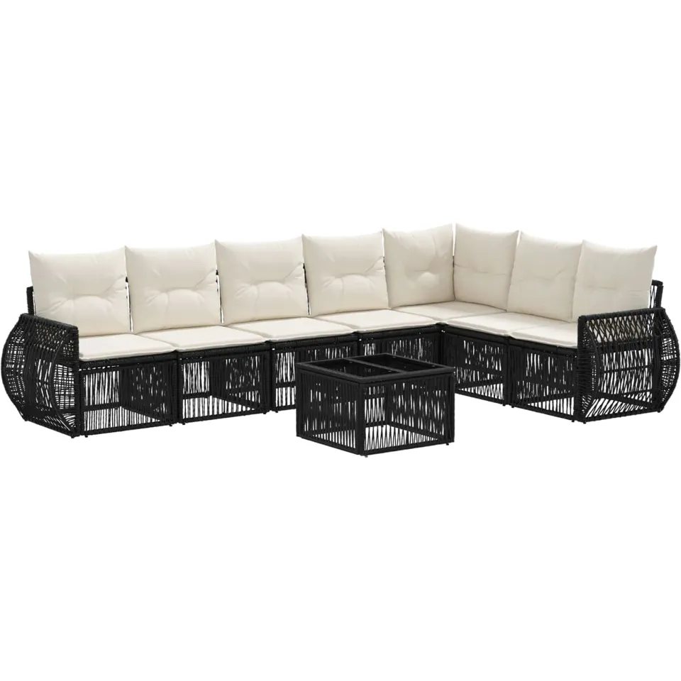 vidaXL Tuinbankenset 8 st Zwart en Cream Wit poly rattan, foto 4