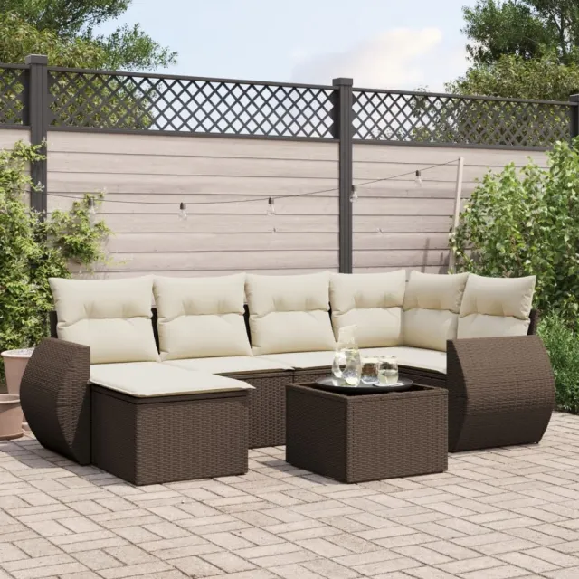 vidaXL 7-delige Loungeset met kussens poly rattan bruin, foto 2