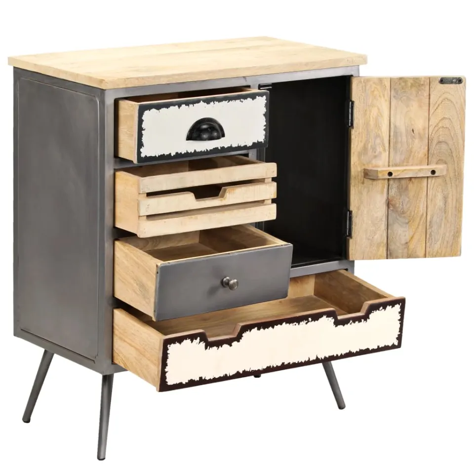 vidaXL Dressoir 65x33x76 cm massief mangohout en staal, foto 3