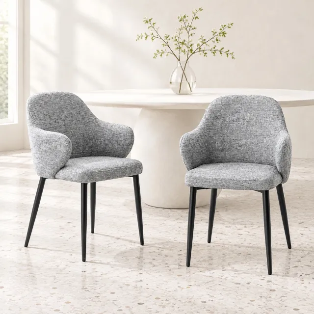 WUVRIE Set van 2 eetkamerstoelen 83 cm - Stoffen zitting met armleuningen - Grijs/zwart