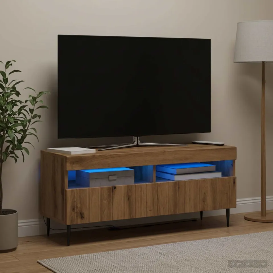 vidaXL LED tv-meubel ZWOLLE 100 x 35 x 43 cm Artisanaal eiken, foto 4
