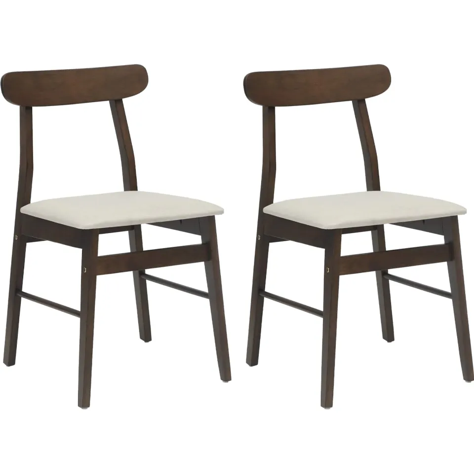 vidaXL Eetkamerstoel 2 st Massief Rubberhout Donkerbruin, Wit
